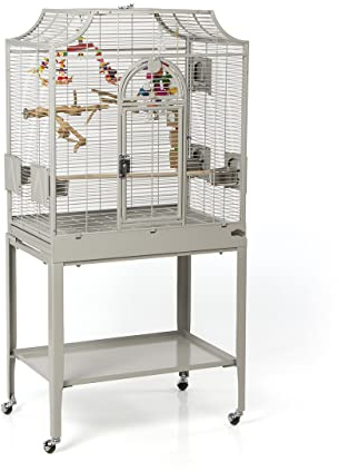 Montana Cages | Premium Vogelkäfig Madeira I Vogelkäfig für Sittiche, inkl. Anflugklappe, Freisitz, 4 Edelstahlnäpfe, AVILON Pulverbeschichtet, Platinum Edition, ca. 69 x 45 x 141cm