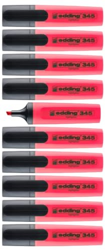 edding 345 highlighter - red - 10 highlighters - chisel nib 2-5 mm - ideal for bright markings and highlighting text passages and notes