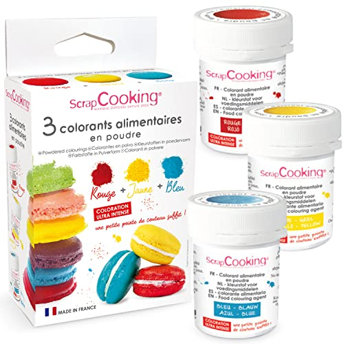 ScrapCooking - 3 Colorantes Alimentarios en Polvo - Rojo, Amarillo y Azul - Colorantes Comestible Artificiales Reposteria- Para Pasteles y Fondant - Fabricados en Europa - 4011