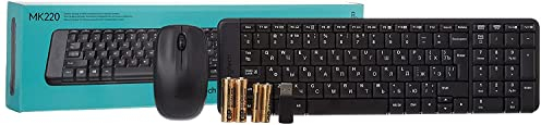 Logitech MK220 Kabelloses Tastatur-Maus-Set, 2.4 GHz Verbindung via USB-Empfänger, 10m Reichweite, 24-Monate Batterielaufzeit, Kompaktes Design, PC/Laptop, Russisches Layout - Schwarz