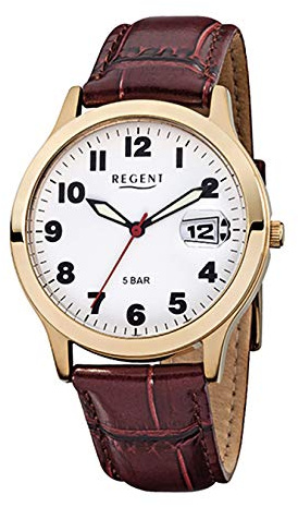 REGENT Herren Lederarmband Uhr braun F-789 Quarzuhr D2URF789 EIN schönes Geschenk zu Weihnachten, Geburtstag, Valentinstag für den Mann