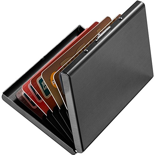 Enyoir RFID Blocage Titulaire De La Carte De Crédit Portefeuille Protecteur, Bloquer Les Voleurs d'Identité, Homme/Femme Porte-Cartes en Acier Inoxydable avec 6 Fentes en PVC (Noir)
