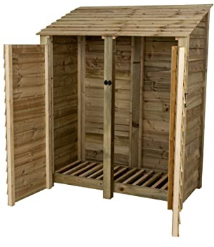 Arbor Garden Solutions Wooden log store 6ft with doors (W-146cm, H-180cm, D-88cm), natural finish (Without kindling shelf)