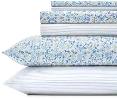Laura Ashley Home – Bettwäsche-Set für King-Size-Betten, Baumwoll-Perkal, knackige und Coole Heimdekoration (Jaynie Pastel Blue, Kingsize-Bett)