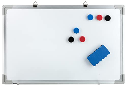 Idena 10413 - Whiteboard mit Alurahmen, ca. 30 x 40 cm groß, inklusive 6 Magnete und Schwamm, zur Wandmontage geeignet, ideal für Büro und zu Hause, ohne Maker
