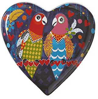 Maxwell & Williams Piattino da Dessert a Cuore in Porcellana, Motivo “Uccellini in amore”, Confezione Regalo