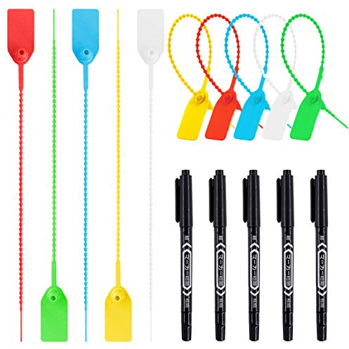 Glarks 105Pcs Red Yellow Blue Green White Security Zip Ties Self-Locking Ties Plastic Tamper Seal Tags Pull Tite for Fire Extinguisher