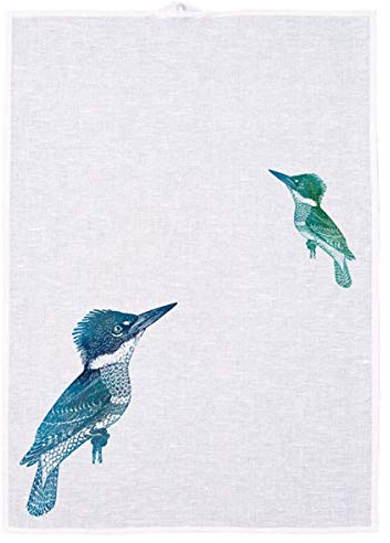 Frohstoff - Geschirrtuch, Trockentuch, Küchentuch - Halbleinen - Eisvogel - Irisdruck - Blau Grün - 50 x 70cm