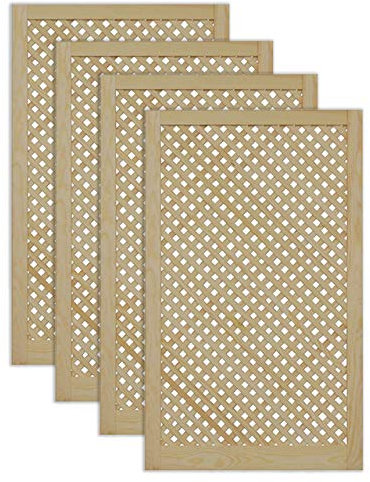 Gittertür Holztür natur 99,3 x 59,4 cm Schranktür Raumteiler Schiebetür für Regale, Schränke, Möbel | Kiefer Holz unbehandelt | Vierer Paket 4-er Pack