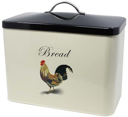 Extra Large Bread Bin Cockerel Cream & Black Bread Loaf Canister Farm Vintage Metal Bread Box Container Kitchen Home Food Storage