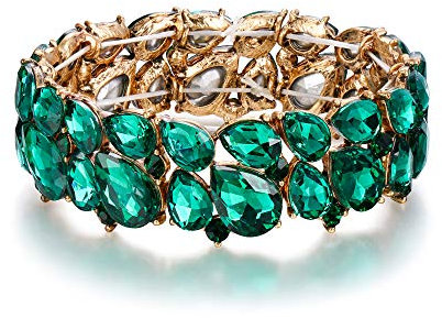 EVER FAITH Armband Damen Hochzeitsfeier Schmuck Österreichisch Kristall 2 Schicht Armkette für Braut Grün Antique Gold-Ton