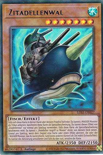 YGO LDS1-DE027 - Zitadellenwal - Ultra Rare - Yugioh - Deutsch - 1. Auflage im Set mit Ultra Pro Toploader und Ultra Pro Schutzhülle (Klarsicht)