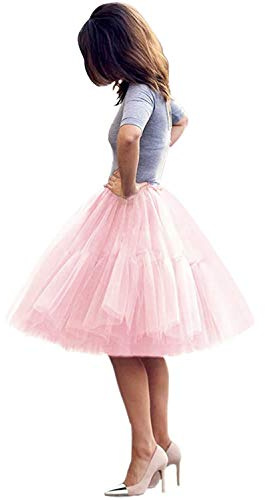 ELAWBTY Sottogonna da donna, lunghezza al ginocchio, in tulle, per feste di fine anno, P84, Rosa cipria, S-L