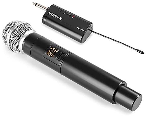 Vonyx WM55 - Mikrofon drahtlos, Wireless UHF Microphone, MIC, kabelloses Mikrofonsystem, Akkubetriebener Empfänger mit 6,3mm Klinke, 10 Kanäle, Wireless Microphone Karaoke, Funkmikrofon - Schwarz