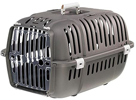 Ferplast Trasportino Gatto, Trasportino Cane Taglia Piccola, Cani e Gatti fino a 8 Kg, Porta Trasparente Antiurto, Fessure di aerazione, 37 x 57 x h 33 cm, JET 20 Trasportino Rigido, Grigio