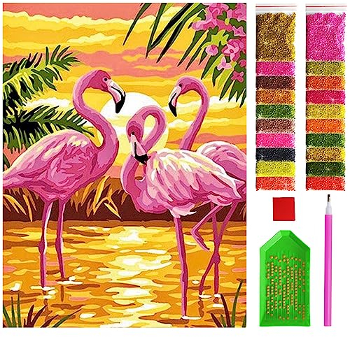 ARTULIO Diamond Painting Set - Flamingo im Sonnenuntergang - 30x40 cm – 5D Diamant Painting Bilder DIY, Diamond Painting Erwachsene