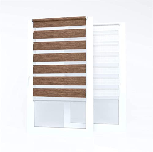 Market-Alley Doppelrollo Klemmfix Rollos ohne Bohren Klemmrollo Duo Rollo Fensterrollo lichtdurchlässig & verdunkelnd für Fenster und Tür (Holzlook/Gold ; 120 x 150 cm ; BxH)