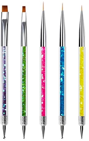 Sularpek 5 Pièces Pinceaux à Ongles, Pinceaux en Détail à Ongles, Double Embouts Pinceaux Ongle Gel UV Nail Art pour le Dessin au Trait, La Peinture et le Pointillé