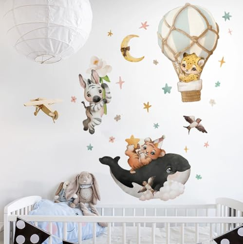 kina - Wandaufkleber Kinder Schlafzimmer Wanddekoration R00747 - Öko-Stoff, Umweltfreundlich, Repositionierbar, Streicheleffekt, Kindergarten - Grafik Dschungel Heißluftballon 120x40 cm