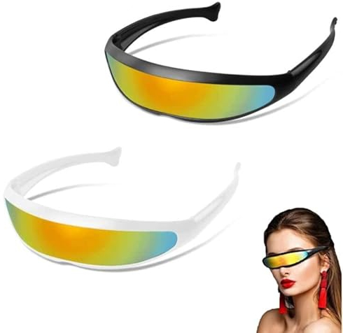 flintronic 2 Stück Futuristische Sonnenbrille, Coole Futuristische Schmale Zyklopenform Sonnenbrille, Space Brille, Alien Robot Spiegellinsen Brille für Foto Requisiten Halloween Rollenspiel Cosplay