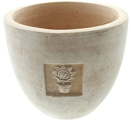 FRANK FLECHTWAREN Pflanztopf Sunflower, Terracotta, schöner Naturton, antikes Finish, schwere Qualität, integrierter Wasserablauf, Maße: Ø 24 x 20 cm