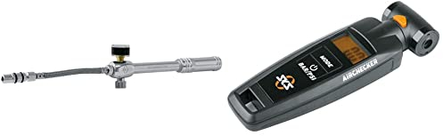SKS GERMANY MSP Dämpferpumpe, Luftpumpe Fahrrad (Druck max.: 20 bar / 290 PSI, Ventilanschluss: AV), Silber, 10 x 3 x 3 cm & AIRCHECKER (AV/SV) 2. Generation Druckluftprüfer, Schwarz