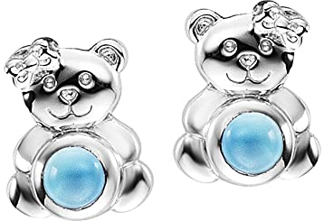 Herzengel Mädchen Kinder Ohrstecker Ohrringe aus Sterling Silber mit silbernem Teddy - besetzt mit einem blauen Achat Stein - Steckverschluss - nickelfrei