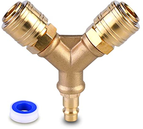 Distributeur D'air Comprimé, Raccord Air Comprimé à 2 Voies Avec 2 Raccords, Connecteur D'air Comprimé, Raccord Air Comprimé 1/4 Connecteur De Tuyau Fileté, Distributeur Dair Comprimé En Laiton