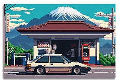 JUNNA JDM Sportauto, Anime-Mosaik-Stil, dekoratives Wandbilder Wandbild Gemälde, Leinwand, Wand- und Kunstbild, Familien-Schlafzimmer, Dekoration, 30 x 45 cm