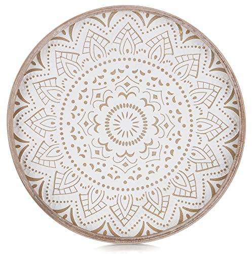 Hanobe Rund Tablett Holz Serviertablett: Home Klein Holztablett Deko Rustikal Braun Tabletts Dekoration für Kaffee Küche Zähler, 30 cm