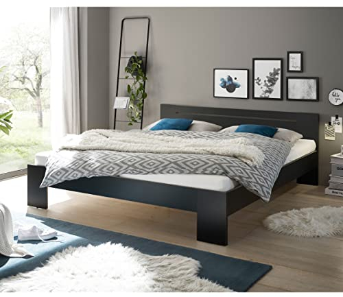 möbelando Bett >Cannes< in Schwarz - 185x71x204cm (BxHxT)