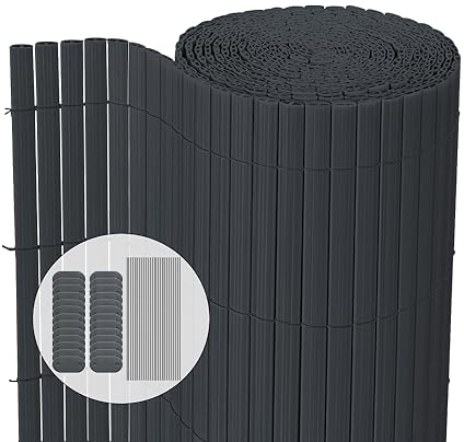 VOUNOT® Canisse en PVC Brise Vue Ultra Renforcé avec Attaches de Fixation Double Face pour Jardin Balcon et Terrasse Résistante à la Corrosion et aux Intempéries 90x500cm Gris