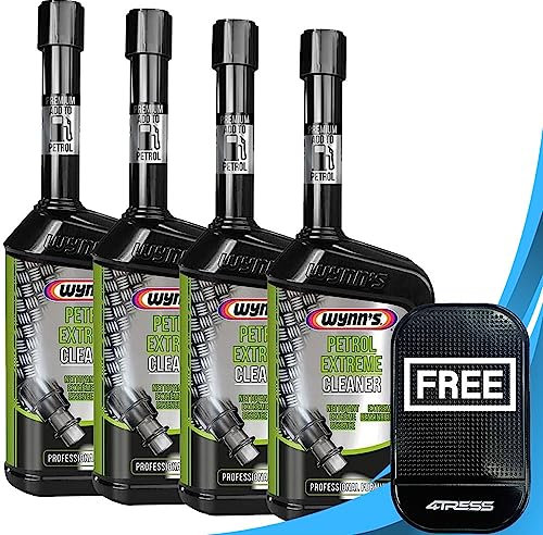4TRESS Wynn's Pack of 4 Petrol Extreme Injector Cleaner 500ml Wynns Cleaner for Fuel System Injectors Inlet Valves EGR Non Slip Car Dash Mat (4T-4x-29793)