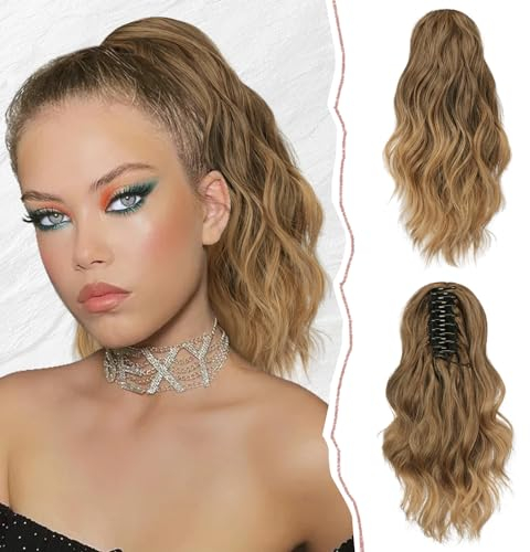 Sofeiyan Court Ondulée Extension de Queue De Cheval Pince 35cm Queue de Cheval Extension Synthétiques Postiche Pince à Griffe Bouclés Cheveux Queue De Cheval d'Aspect Naturel pour Femme,Brun