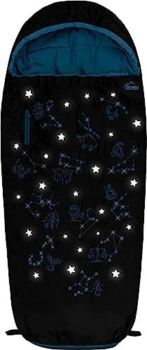 normani Kinder Schlafsack 3 Jahreszeiten Outdoor Deckenschlafsack Reise Mumienschlafsack - 4 bis 15 Jahren mit Sternzeichen-Motiv - Erweiterbarer Kinderschlafsack von 100 cm - 155 cm Farbe Blau