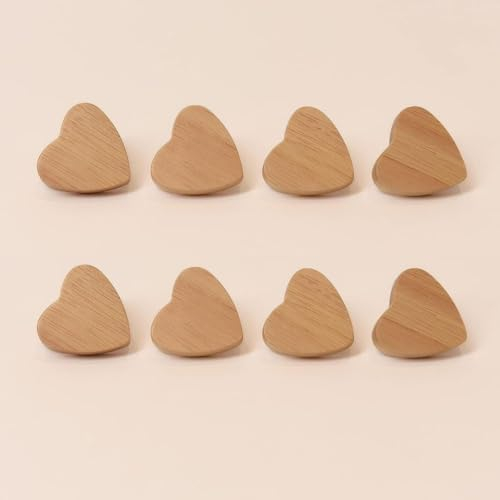 Möbelknöpfe Holz Herz 8 Stück - Schrankknöpfe Kinder, Holzknöpfe für Kommoden, Möbelgriffe Holz 8er Set