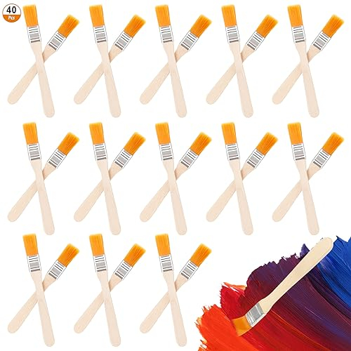 Lot de 40 pinceaux de Peintre en Nylon, Pinceaux de Peinture à Poils Plats, Pinceau Plat avec Manche en Bois pour Bricolage Peinture Murale Vernis Lasures Colle Gesso