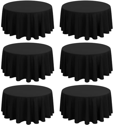 6 Stück 108 Zoll/275cm Runde Tischdecke Schwarze Polyester Tischdecke, Waschbare Stoff Fleck und Falten Beständige Tischdecke Runde Tischdecke Tischwäsche für Hochzeit Party Bankett Buffet