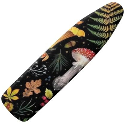 Jeiento Fall Mushroom Ironing Board Cover with Elastic Edge Palm Leaf Full Size Iron Pad Covers Hook and Loop Fasteners 15x54 Ironing Covers,Easy to Install