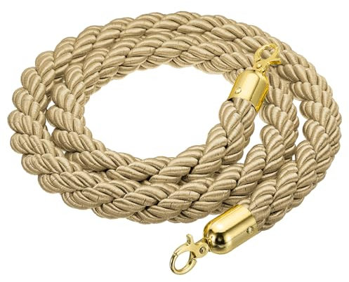 PATIKIL Stanchion Rope, 1.5m/5Ft Barrier Rope Twisted Post Ropes with Snap Hooks for Posts Stands Queue Divider Crowd Control of Hotel, Golden Hook, Champagne Gold Rope
