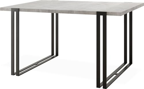 WFL GROUP Ausziehbarer Esstisch - Großer Tisch im Loft-Stil mit Schwarze Metallbeinen 140 bis 240 cm - Industrietisch für das Wohnzimmer - Spacesaver - Beton Grau - 140 x 80 cm