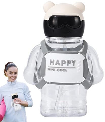 IAZE Botella de agua con diseño de oso de 800 ml, botella de oso con pajita, botella de agua de dibujos animados, botella de agua de oso para niñas, mujeres, camping, picnic y senderismo