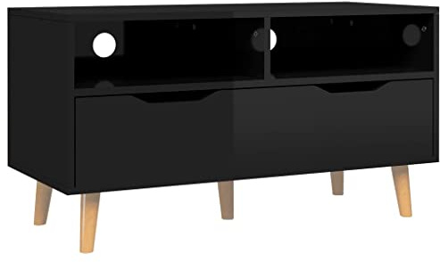 QZZCED Meuble TV - Meuble TV - Meuble TV - Noir brillant - 90 x 40 x 48,5 cm - Matériau du bois pour salon, chambre à coucher - Appareil de divertissement