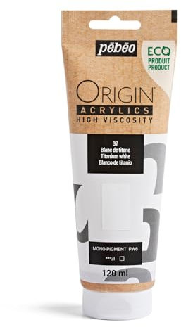 PEBEO - Origin Acrylics 120 ml - Vernice acrilica ecologica - Alta viscosità - Finitura opaca - Legante riciclato al 100% - Materie prime europee al 96% - Bianco titanio