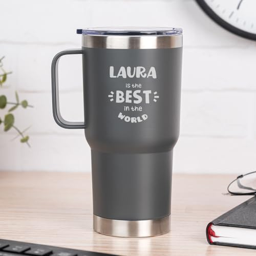 Wanapix | Taza Térmica Personalizada de Doble Capa | Capacidad 600 ml | Color Gris | Conserva Frío y Calor durante Horas | Grabado con Nombre + is the best in the world | Regalo Original | Eres genial
