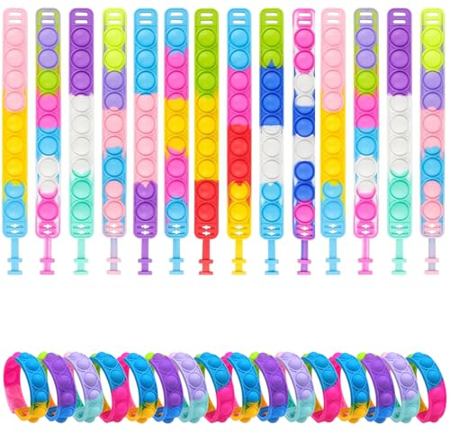 Cisolen 30 Stück Einstellbar Bubble Fidget Armband Spielzeug Pop it Armband Pop Bubble Bracelet Fidget Spielzeug 15 Farben Mitgebsel Kindergeburtstag Sensorik Spielzeug Armband Kinder Gastgeschenk 