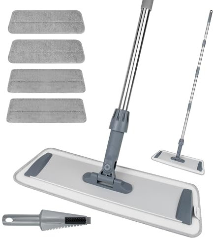 Large 60 inch Microfiber Flat Mop for Floor Cleaning - Wet & Dry Mop with 4 Washable Pads, 360° Rotatable Head for Hardwood, Vinyl, Tile