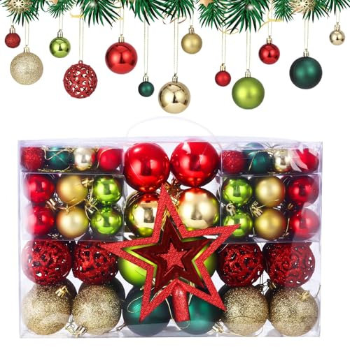 101 Piezas Bolas de Navidad - Adornos Navidad Irrompibles - Bolas Árbol de Navidad Adornos -Navidad para Habitación Interior Boda Fiesta de Cumpleaños Decoración Navideña(Dorado&Rojo&Verde Oscuro)