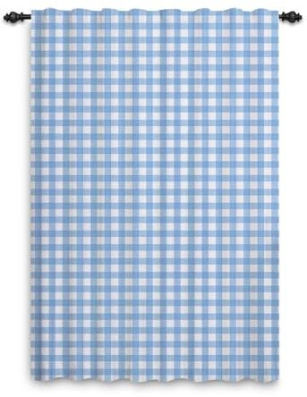 ggaimwf Cortina a Cuadros de Guinga para Dormitorio y Sala de Estar - Diseño Geométrico Acuarela Azul - Bolsillo para Varilla, Privacidad, Exterior Granja Puerta 107x160cm 1 Panel