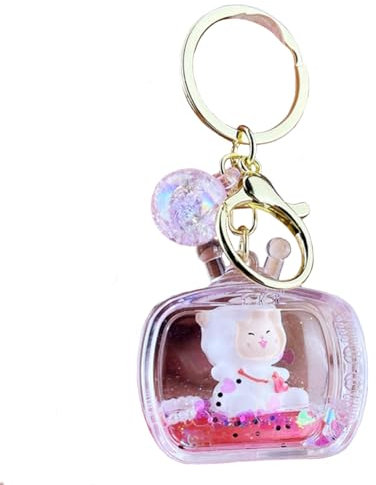 ZDHC Kreativer schwimmender Schlüsselanhänger mit weißem Schaf, niedlicher Kawaii, flüssiger Treibsand Lamm, Schlüsselanhänger, Autoschlüssel, Taschenanhänger für Frauen und Mädchen, Pink D, One size